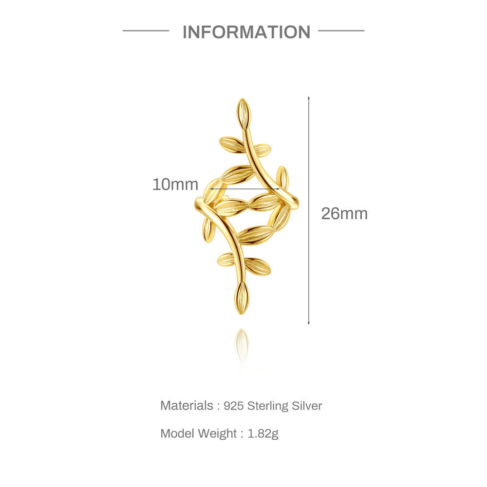 S925 Sterling Silver Smooth Surface Branch Ear Cuff