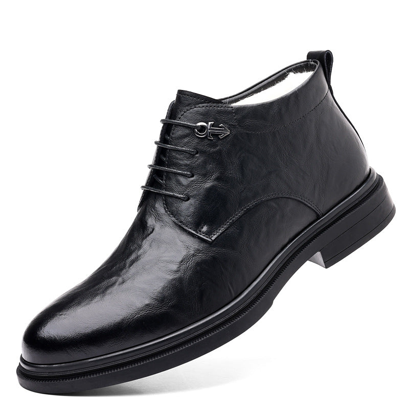 Fleece-lined Extra-thick Insulated High-top Cotton Leather Shoes