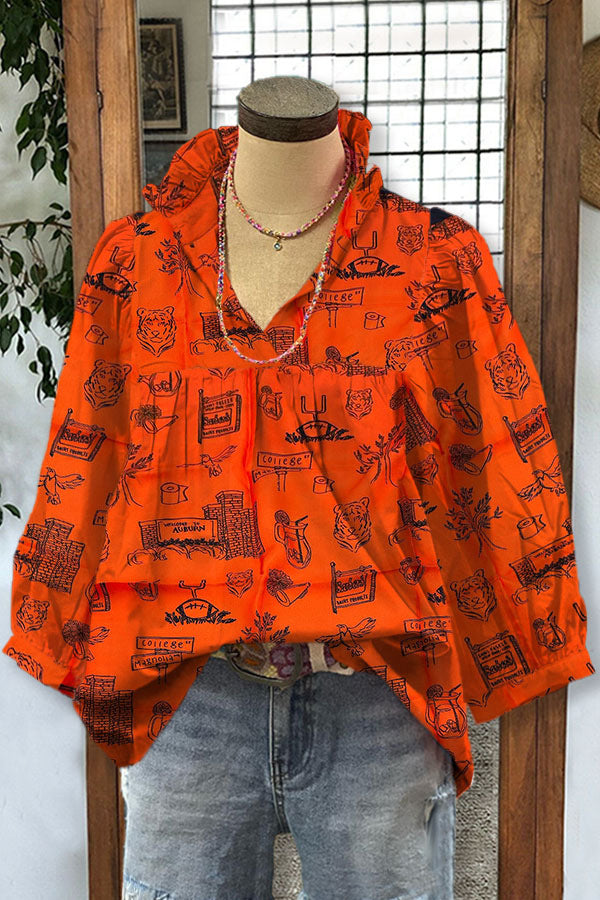 Loose-fitting Womens V-neck Top With Puffed Sleeves