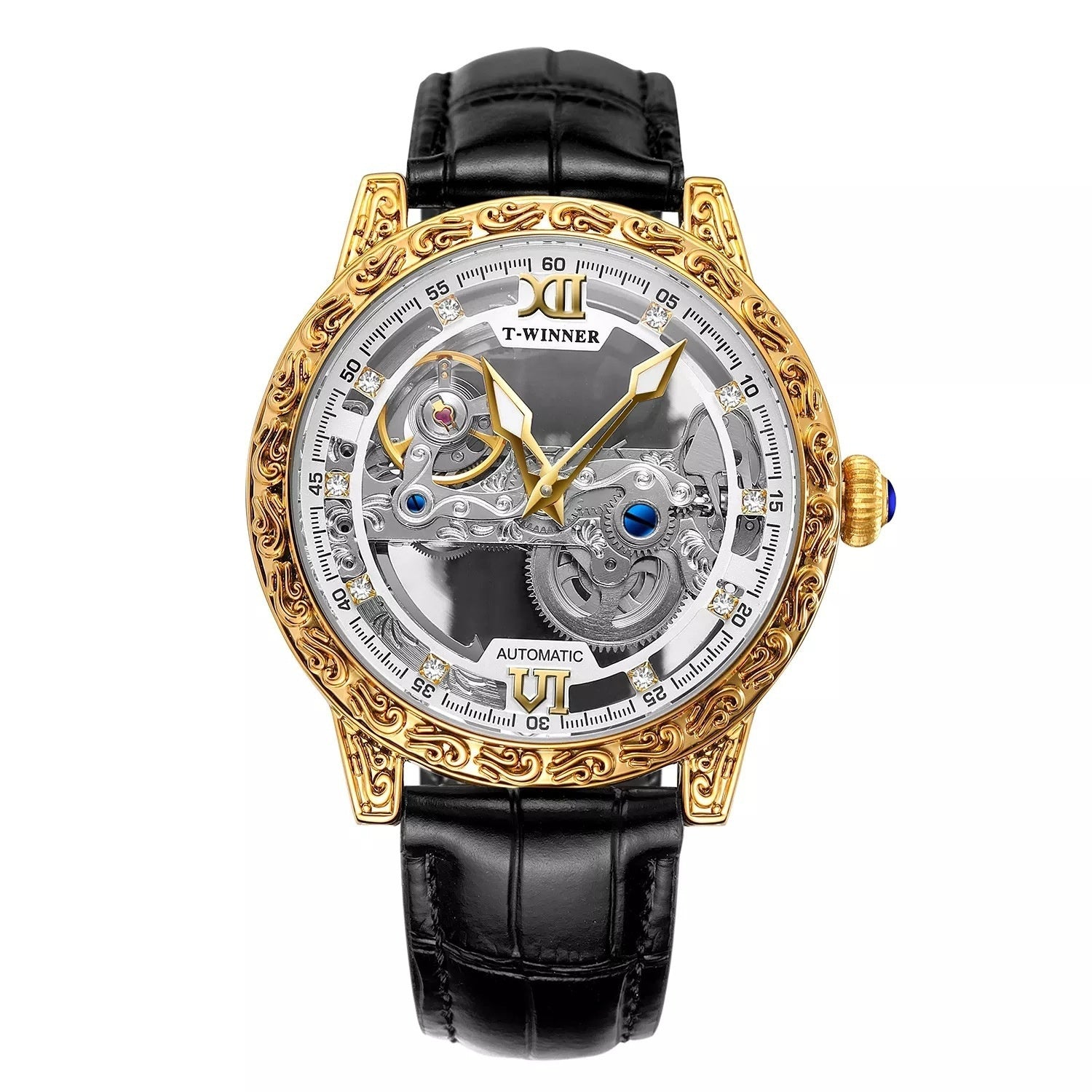 Mens Fashionable Vintage Carved Semi-Automatic Mechanical Watch