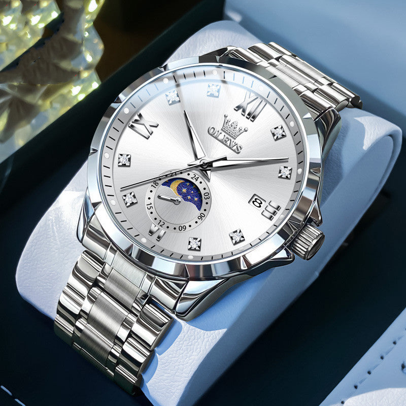 Stylish Mens Diamond-encrusted Calendar Quartz Watch A Classic Timepiece For The Modern Businessman