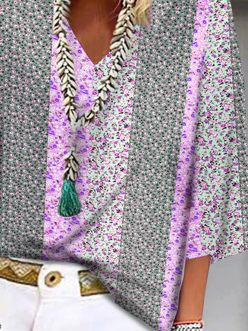 Womens V-neck Fashionable Printed Casual Top