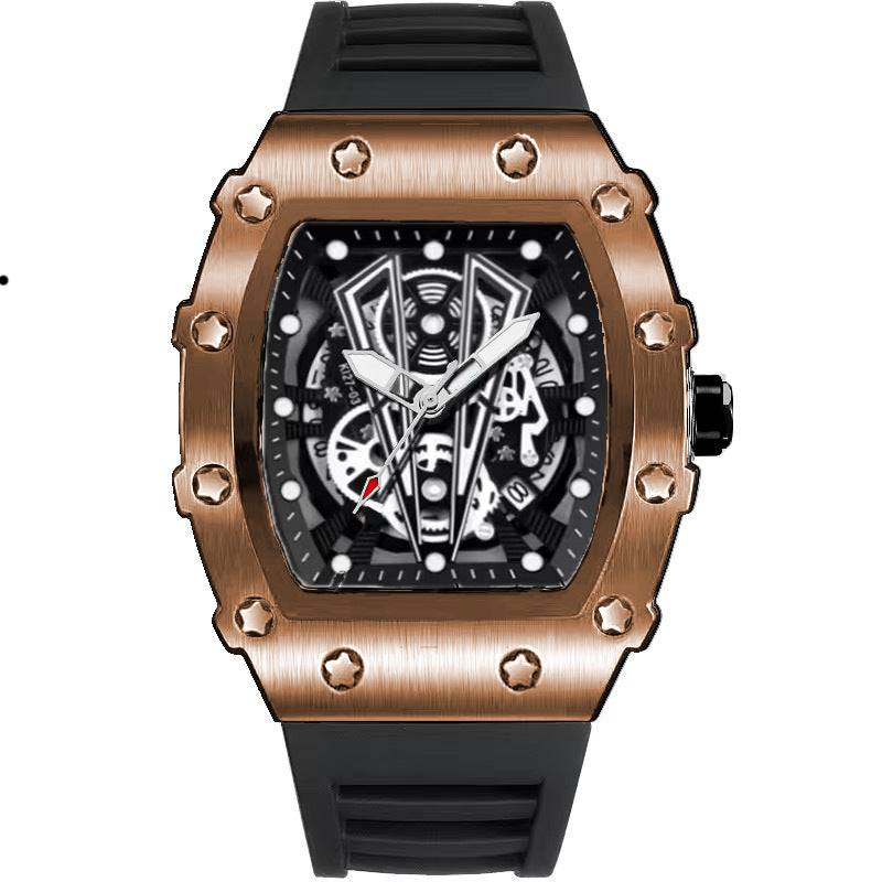 Mens Casual Sport Hollow Barrel-Shaped Quartz Watch