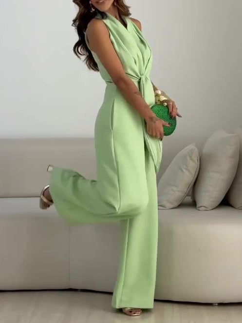 Mint Green Halter Tie-Waist Wide-Leg Jumpsuit