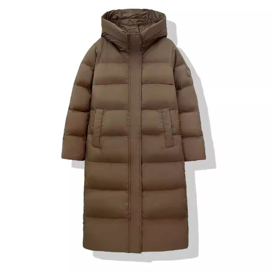 Fashionable Off-season Duck Down Puffer Coat That Flatters Your Figure And Falls Below The Knee