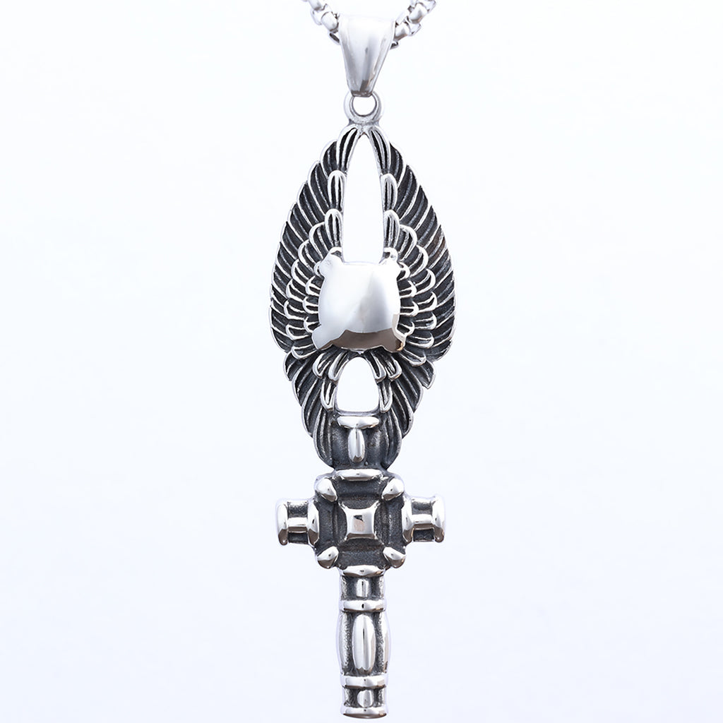 Relief Angel Wings Cross Titanium Steel Pendant