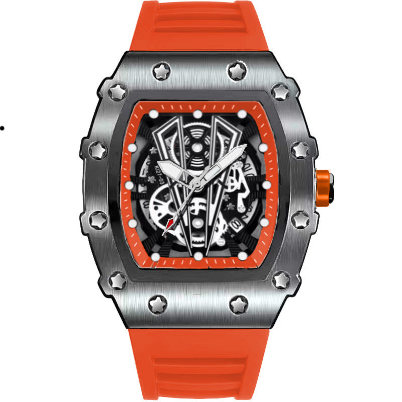 Mens Casual Sport Hollow Barrel-Shaped Quartz Watch