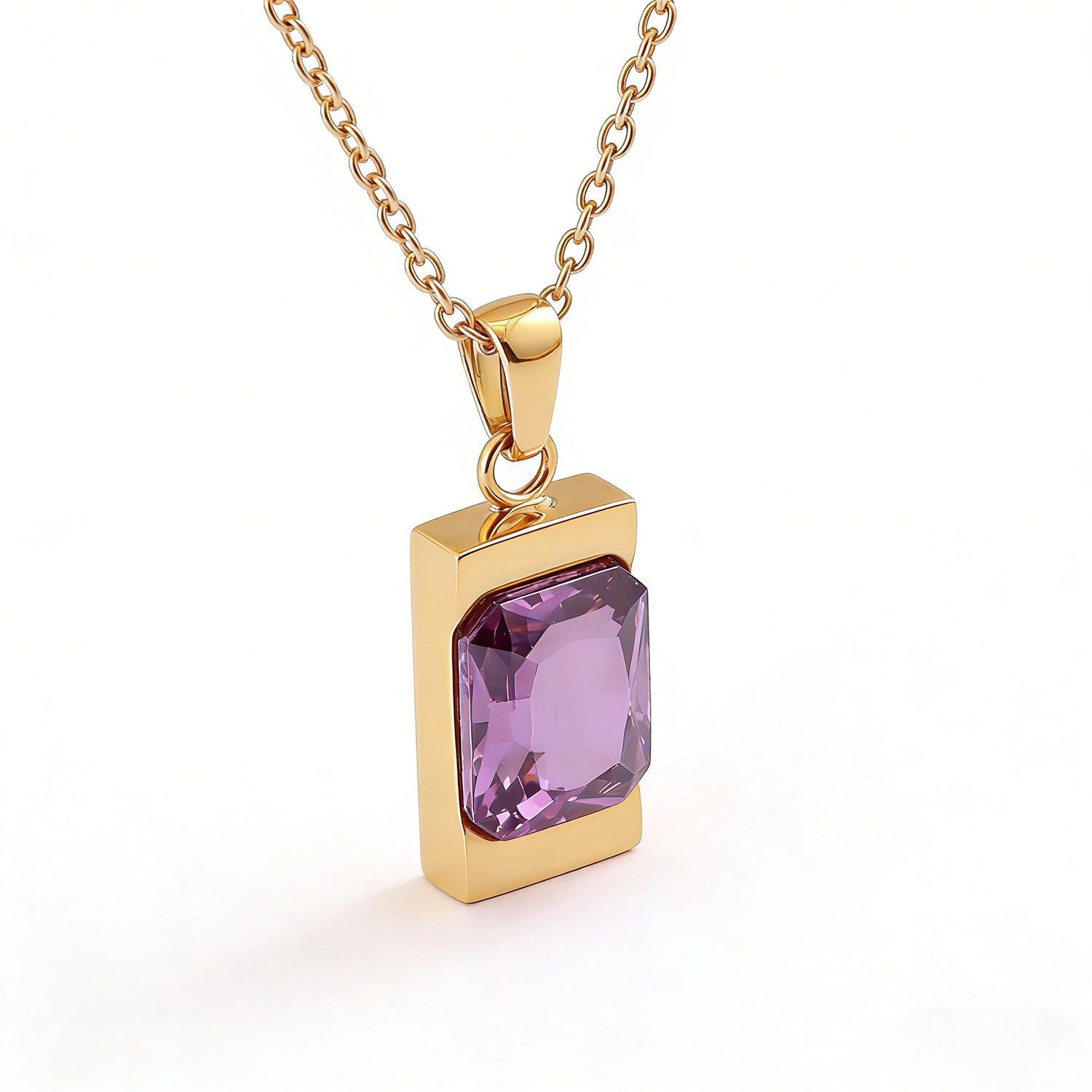 Simple Geometric Rectangular Gemstone Stainless Steel Pendant