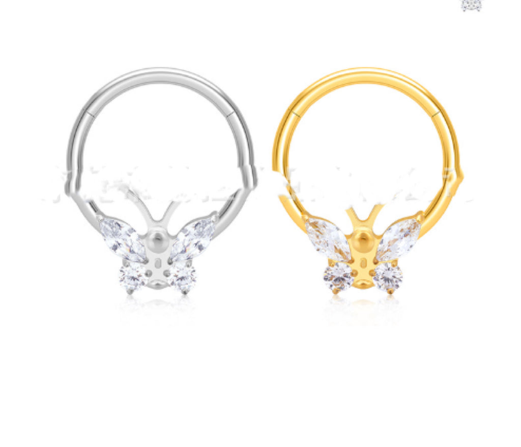 Fashion Butterfly Inlaid Zircon Closed Ring Nose Ring Stud Earrings Titanium Alloy Human Body Piercing Accessories