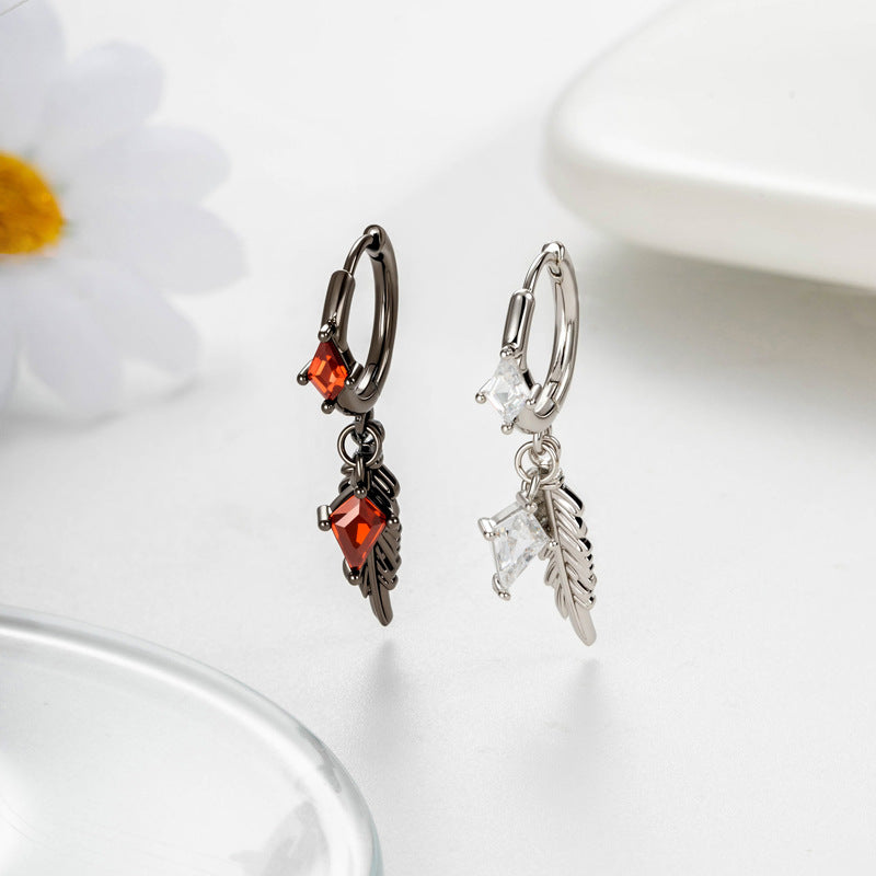 Retro Dark-Style Diamond-Shaped Feather Pendant Earrings