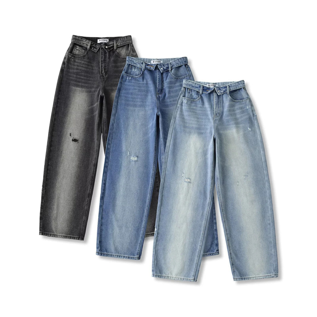 Niche High-waisted Wide-leg Pants With A Curled Hem For Women