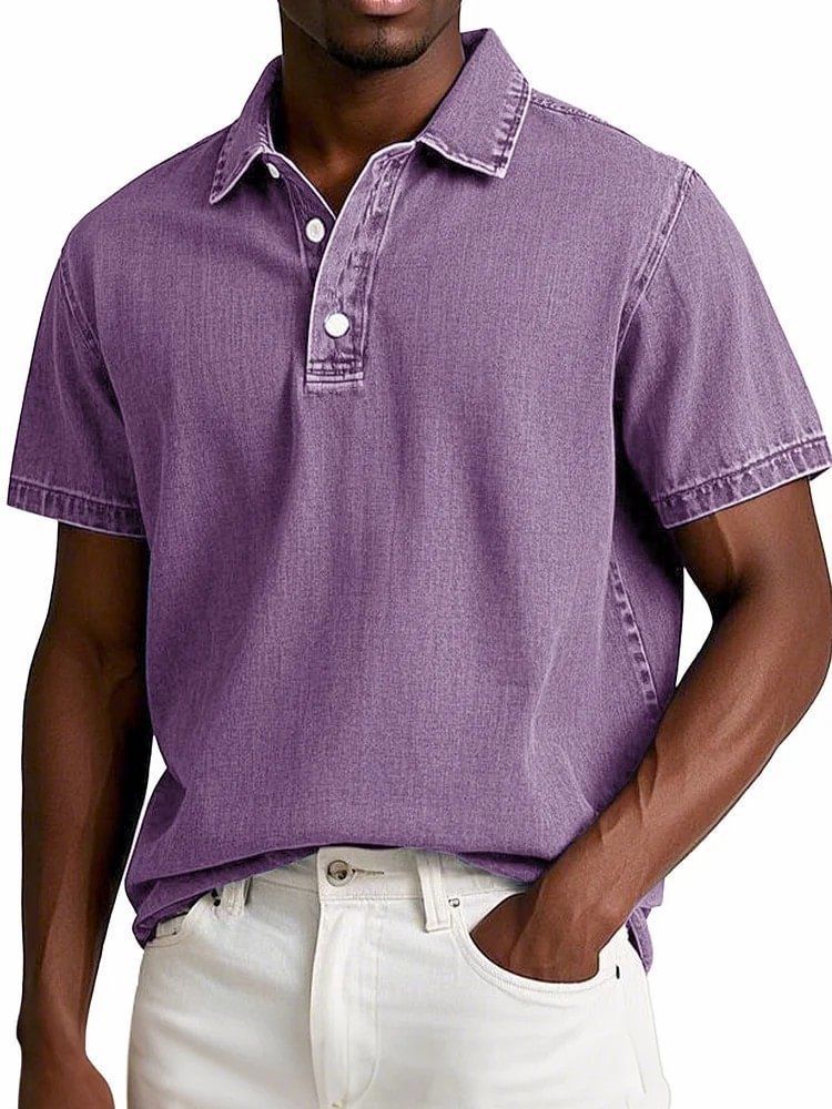 Stylish Solid-color Vintage Short-sleeve Lapel Polo Shirt For Men Summer Casual Business T-shirt