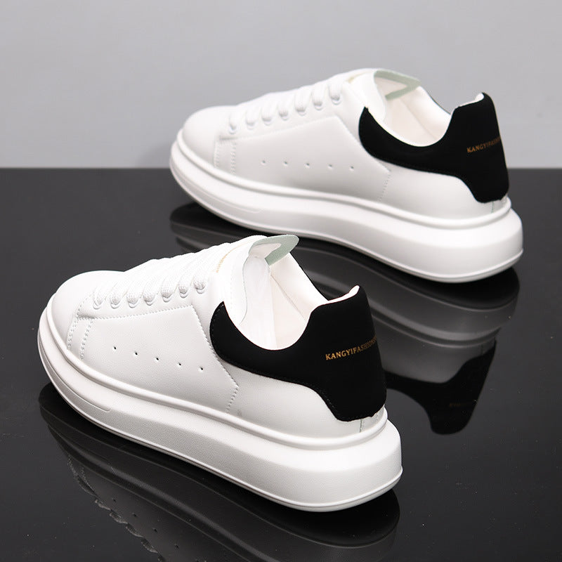 Mens Spring Leather White Shoes In Korean Style