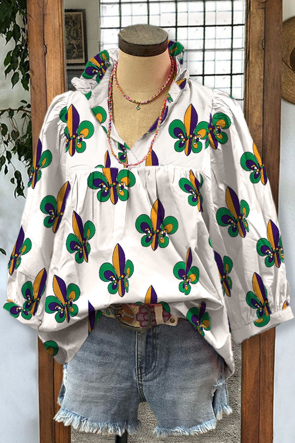 Loose-fitting Womens V-neck Top With Puffed Sleeves