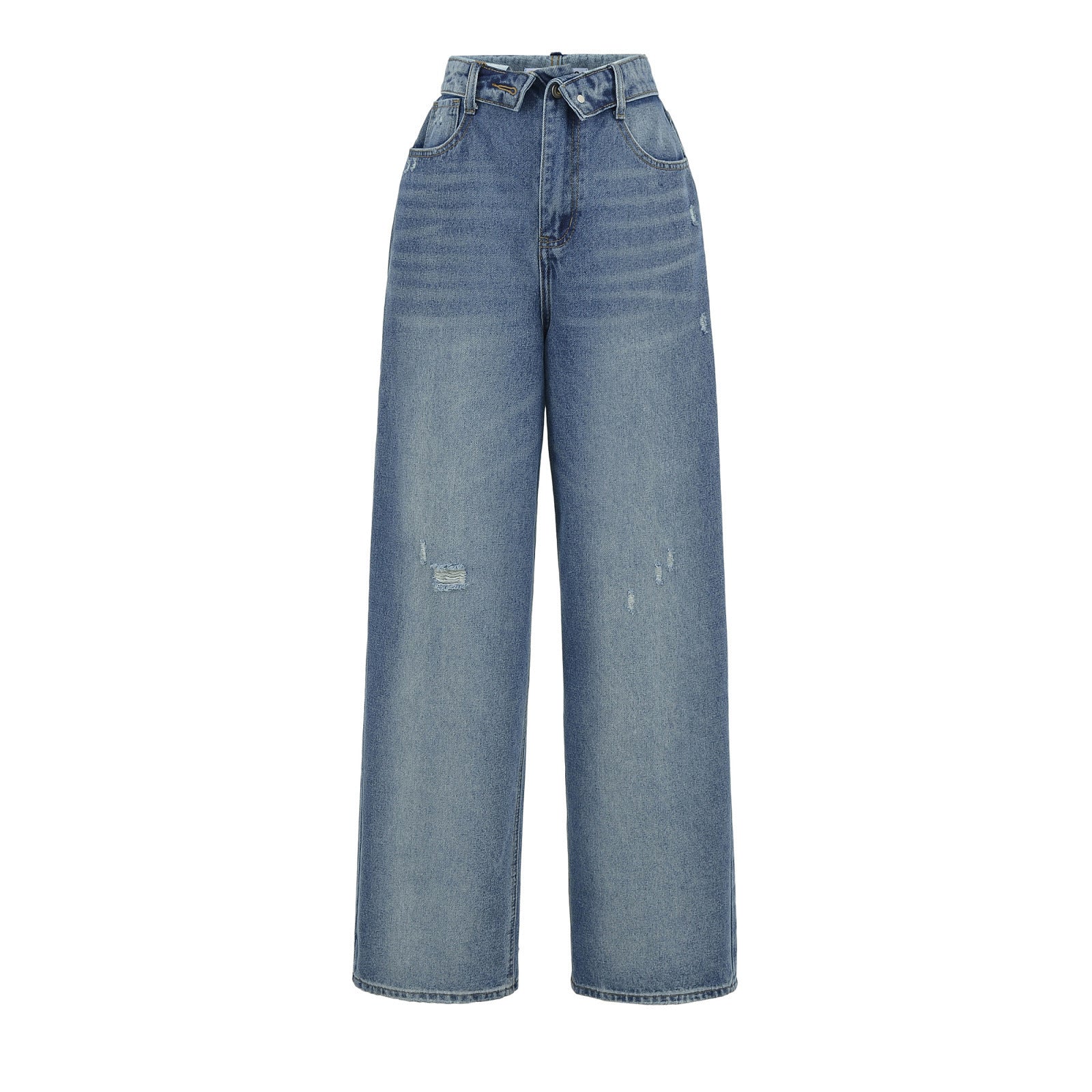 Niche High-waisted Wide-leg Pants With A Curled Hem For Women