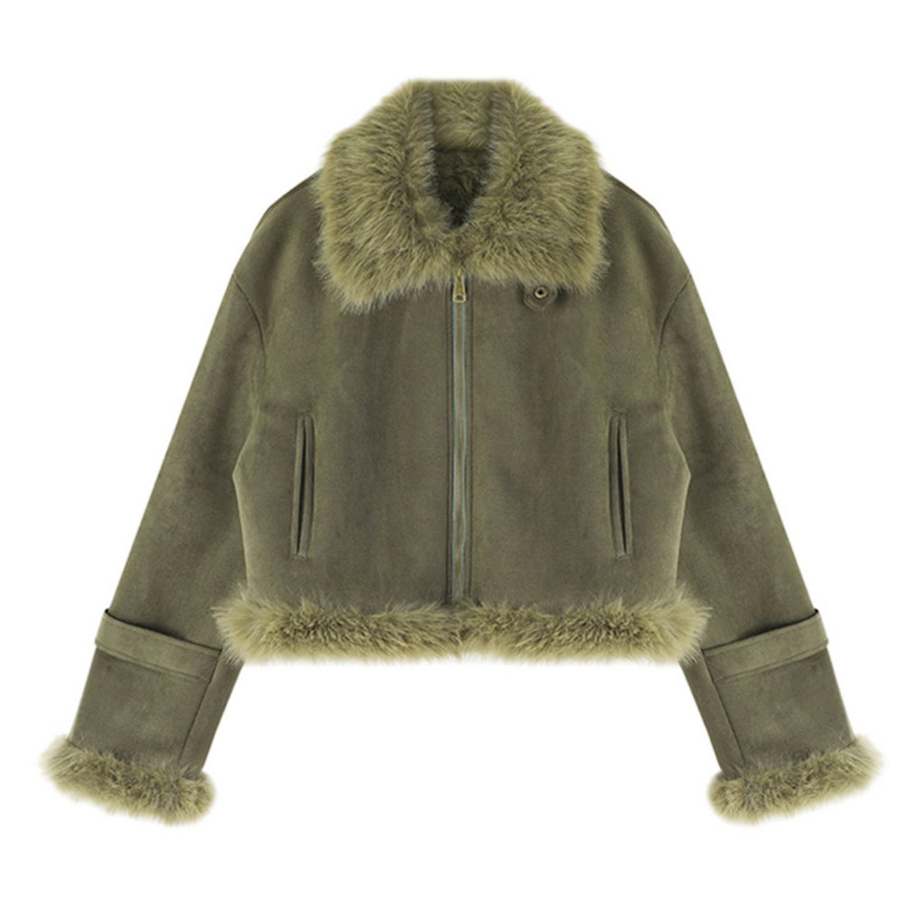 Leather-and-fur Jacket With Suede Lining Short Biker Style