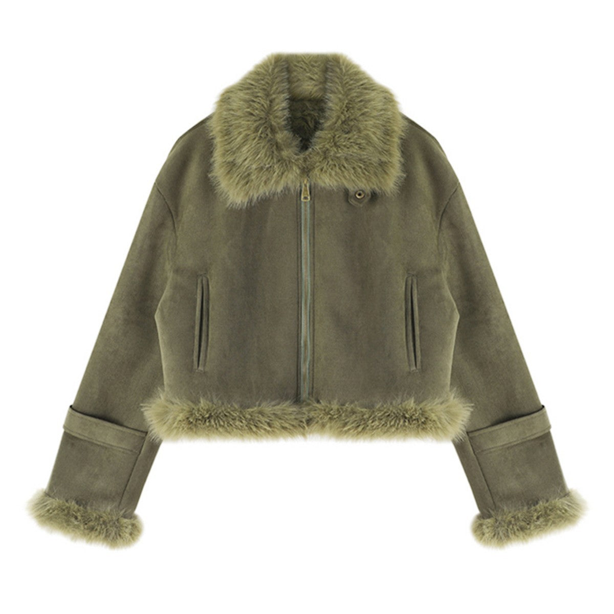 Leather-and-fur Jacket With Suede Lining Short Biker Style