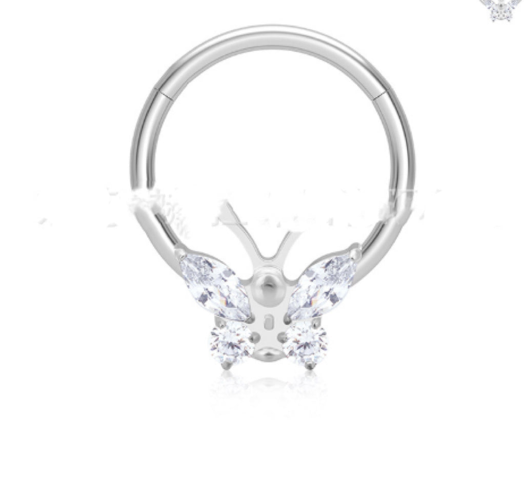 Fashion Butterfly Inlaid Zircon Closed Ring Nose Ring Stud Earrings Titanium Alloy Human Body Piercing Accessories