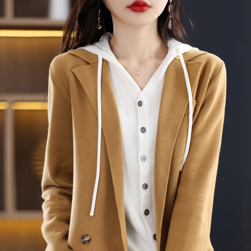 Womens Casual Loose-fitting Solid-color Knit Cardigan