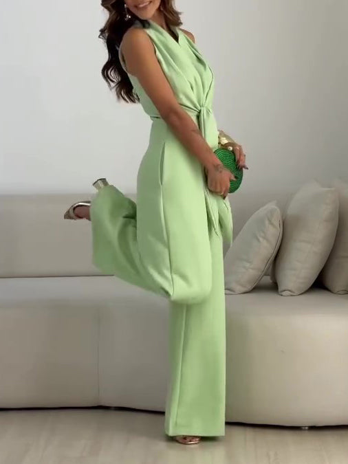 Mint Green Halter Tie-Waist Wide-Leg Jumpsuit