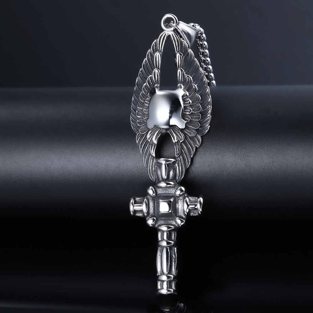 Relief Angel Wings Cross Titanium Steel Pendant