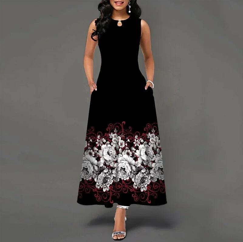 Womens Printed Crew-Neck Sleeveless Tank Dress