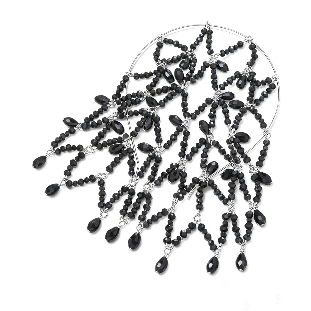 New High-end Retro-style Heavy-work Black Pearl Mesh Hairband