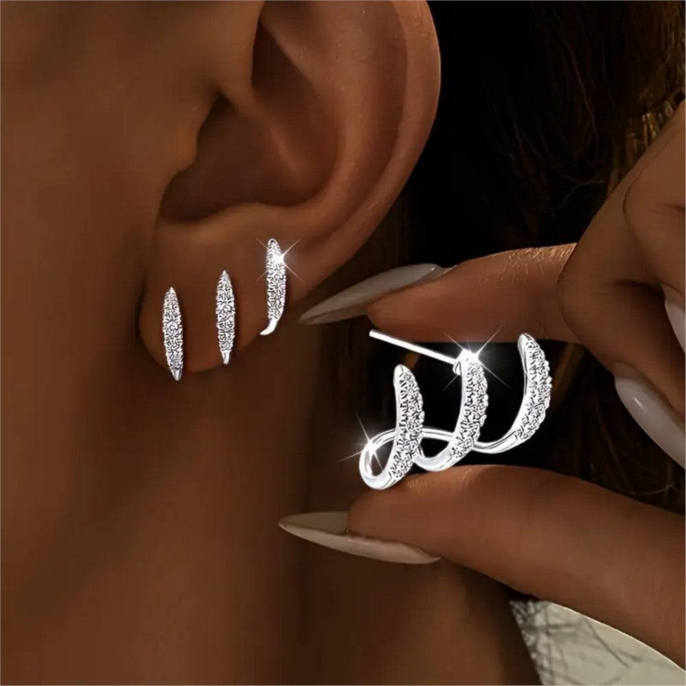 Fashionable Geometric Earrings With Three-Prong Zircon Studs For Women