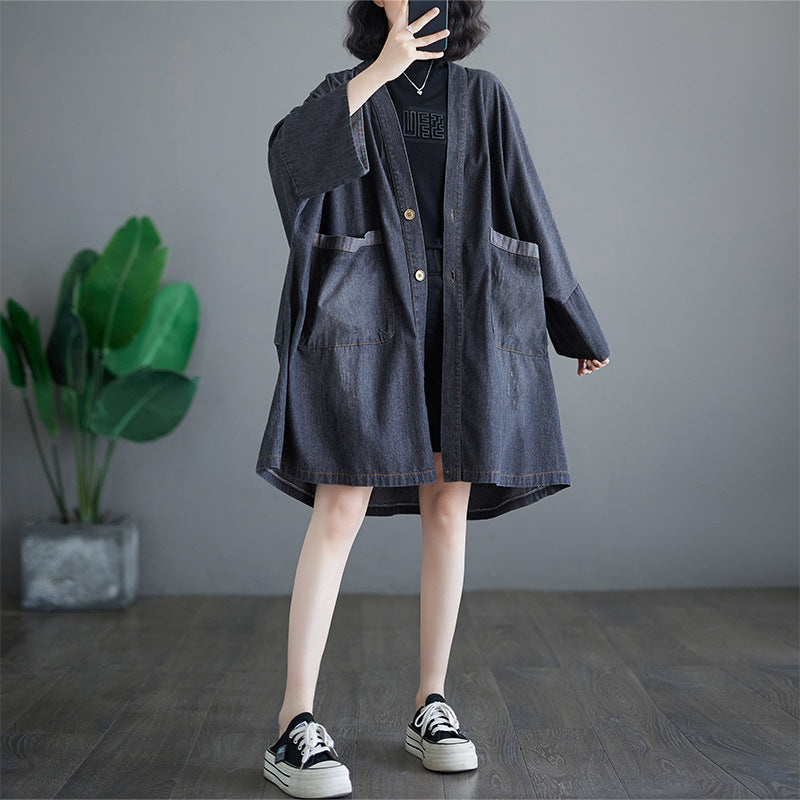 Womens Casual Vintage Loose Denim Jacket