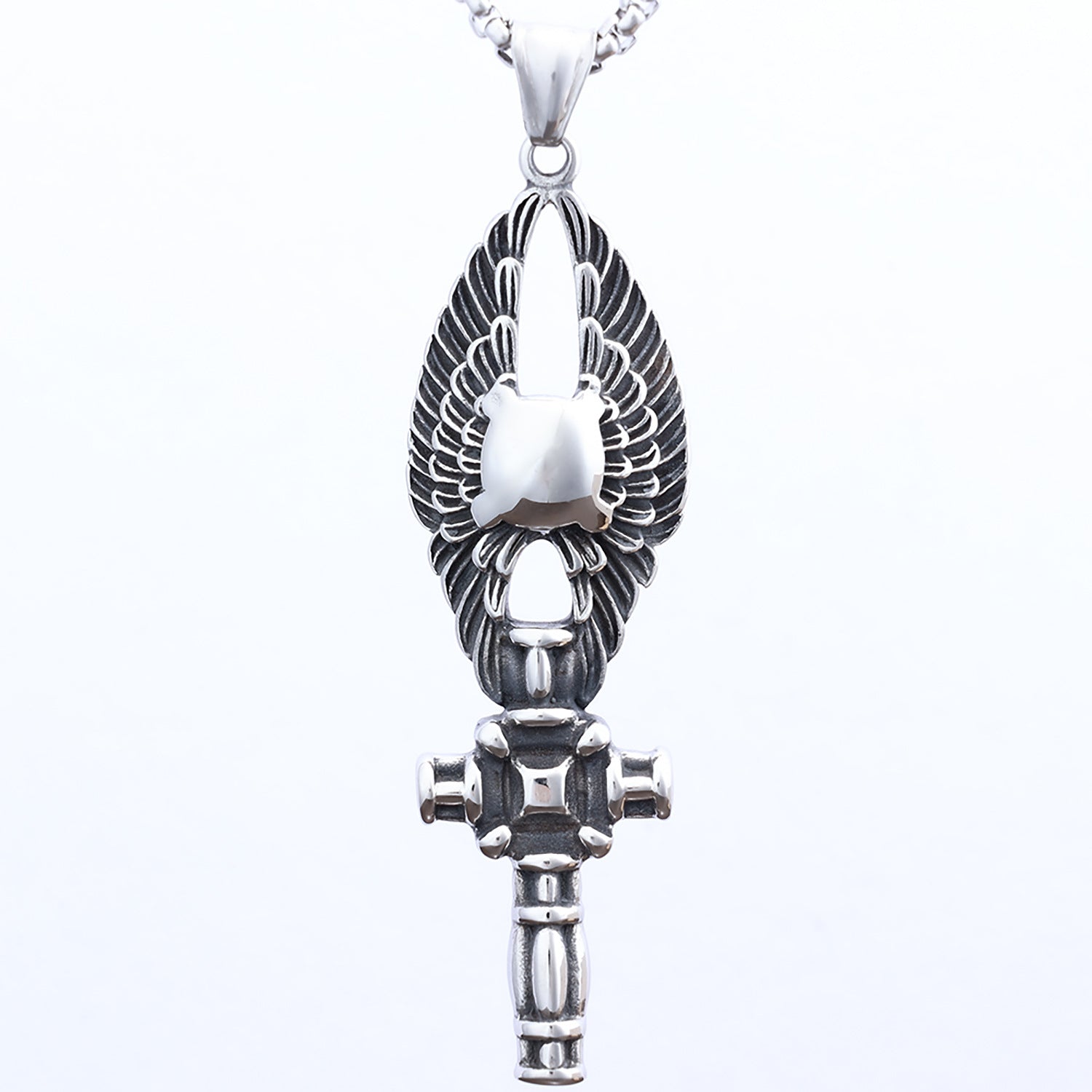 Relief Angel Wings Cross Titanium Steel Pendant