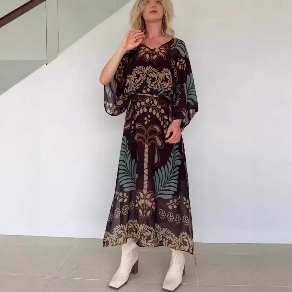 Lace-up Ethnic Bohemian Chiffon Dress