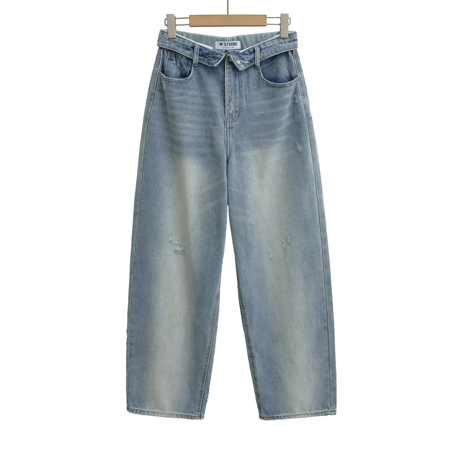 Niche High-waisted Wide-leg Pants With A Curled Hem For Women