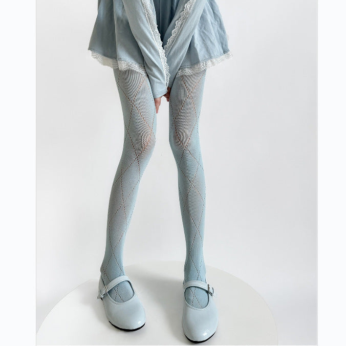 Slimming Gray Diamond-patterned Sheer Tights With Hollow-out Diamond Detailing