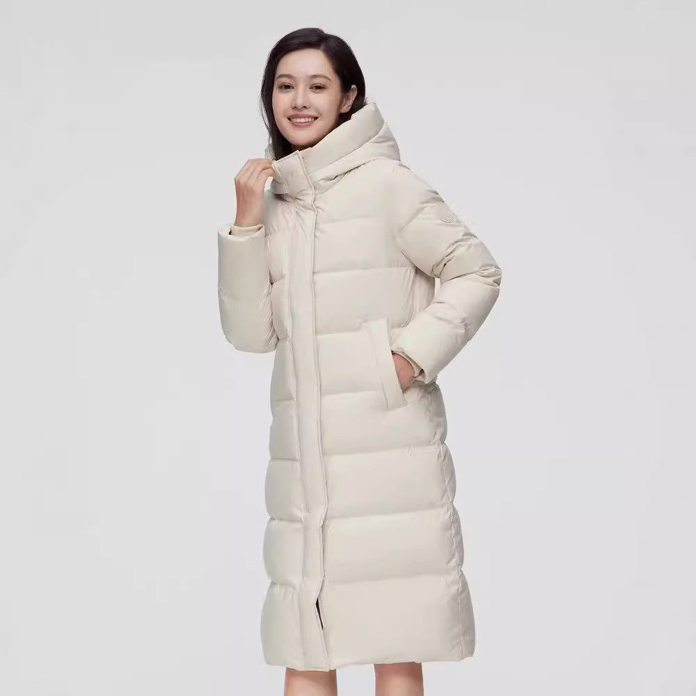 Fashionable Off-season Duck Down Puffer Coat That Flatters Your Figure And Falls Below The Knee