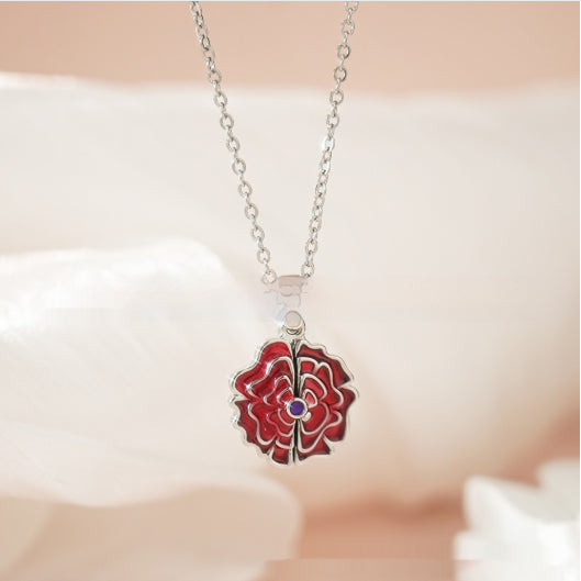 Womens Two-Tier Openable Rose Flower Necklace