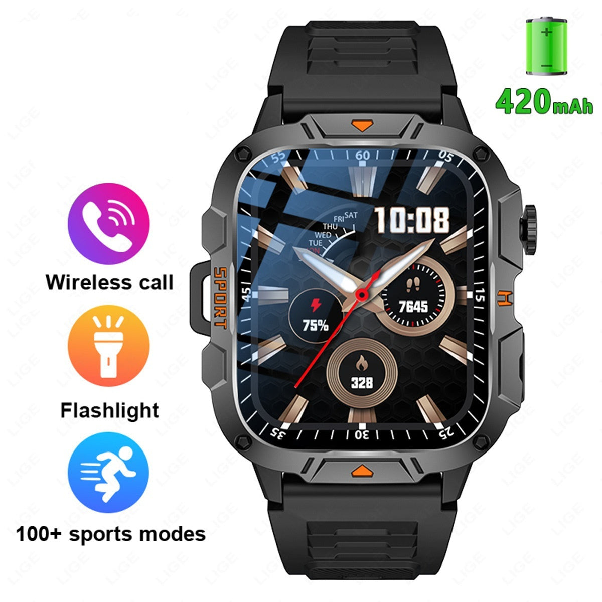 Square Large Screen Multi-function Sports Running Heart Rate Smart Watch