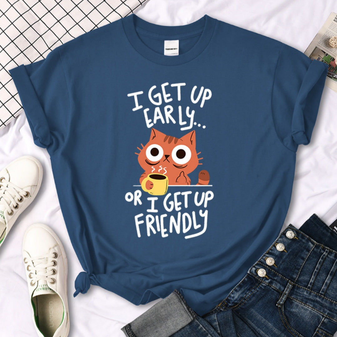 Womens Casual Crew-neck Printed All-match Short-sleeve Top