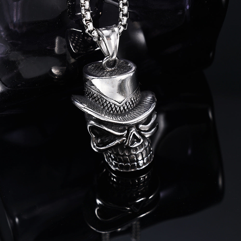 Retro Titanium Steel Gentleman Skull Pendant