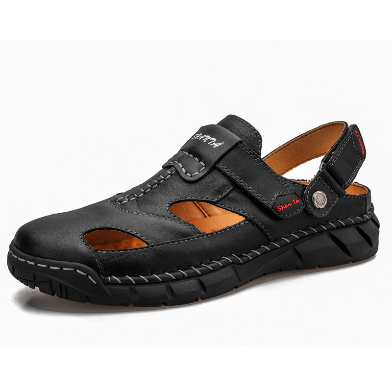 Mens Trendy Large-size Sandals With Velcro And Stitched Detailing
