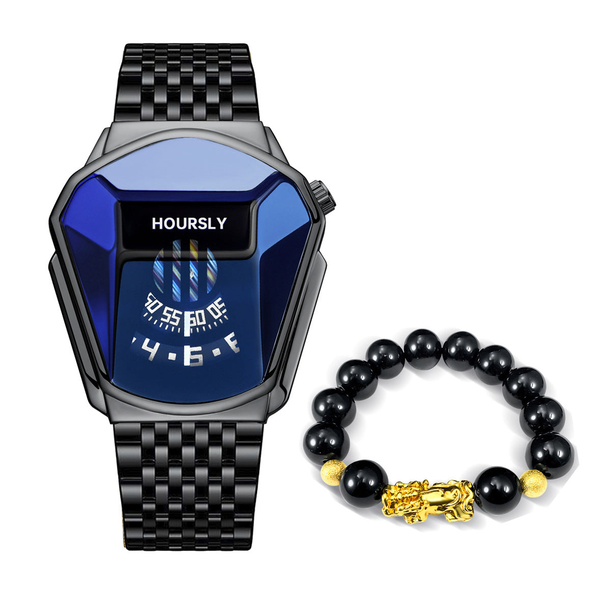 Turntable Steel-band Watch Pixiu Bead Bracelet Set