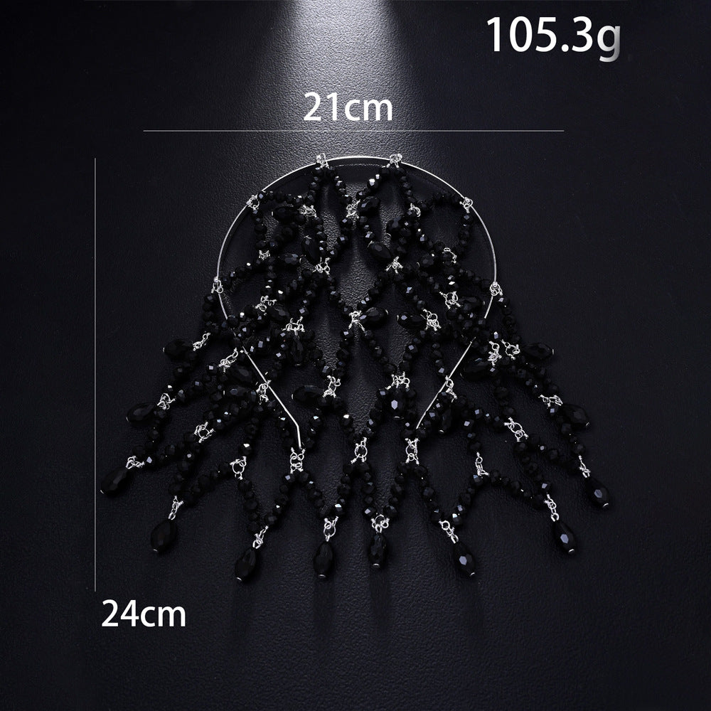 New High-end Retro-style Heavy-work Black Pearl Mesh Hairband
