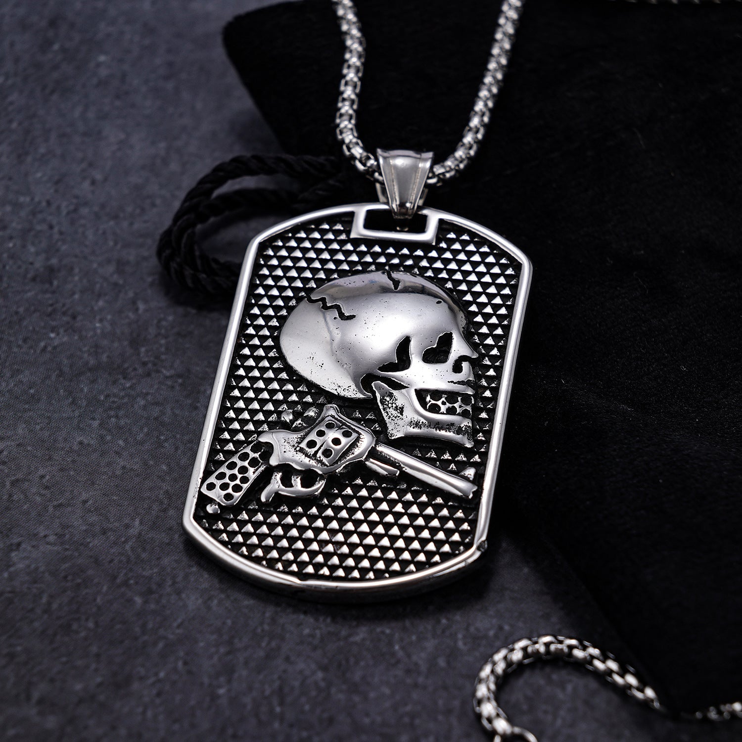 Titanium Steel Skull Pistol Military Tag Pendant