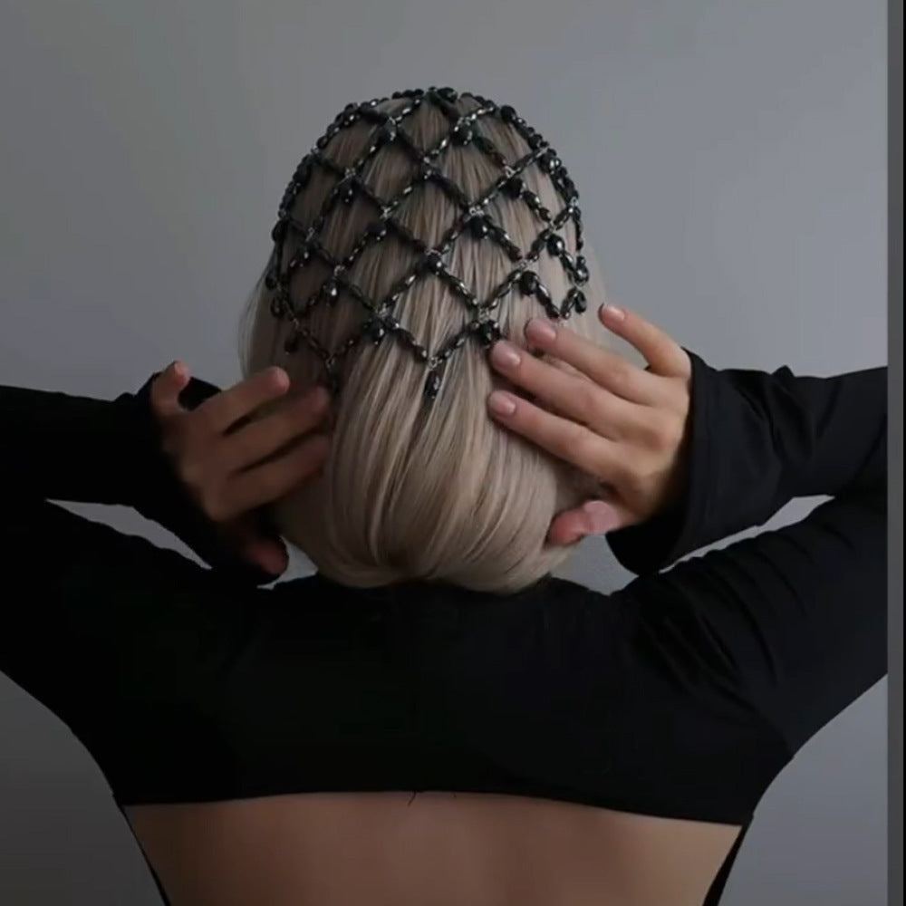 New High-end Retro-style Heavy-work Black Pearl Mesh Hairband