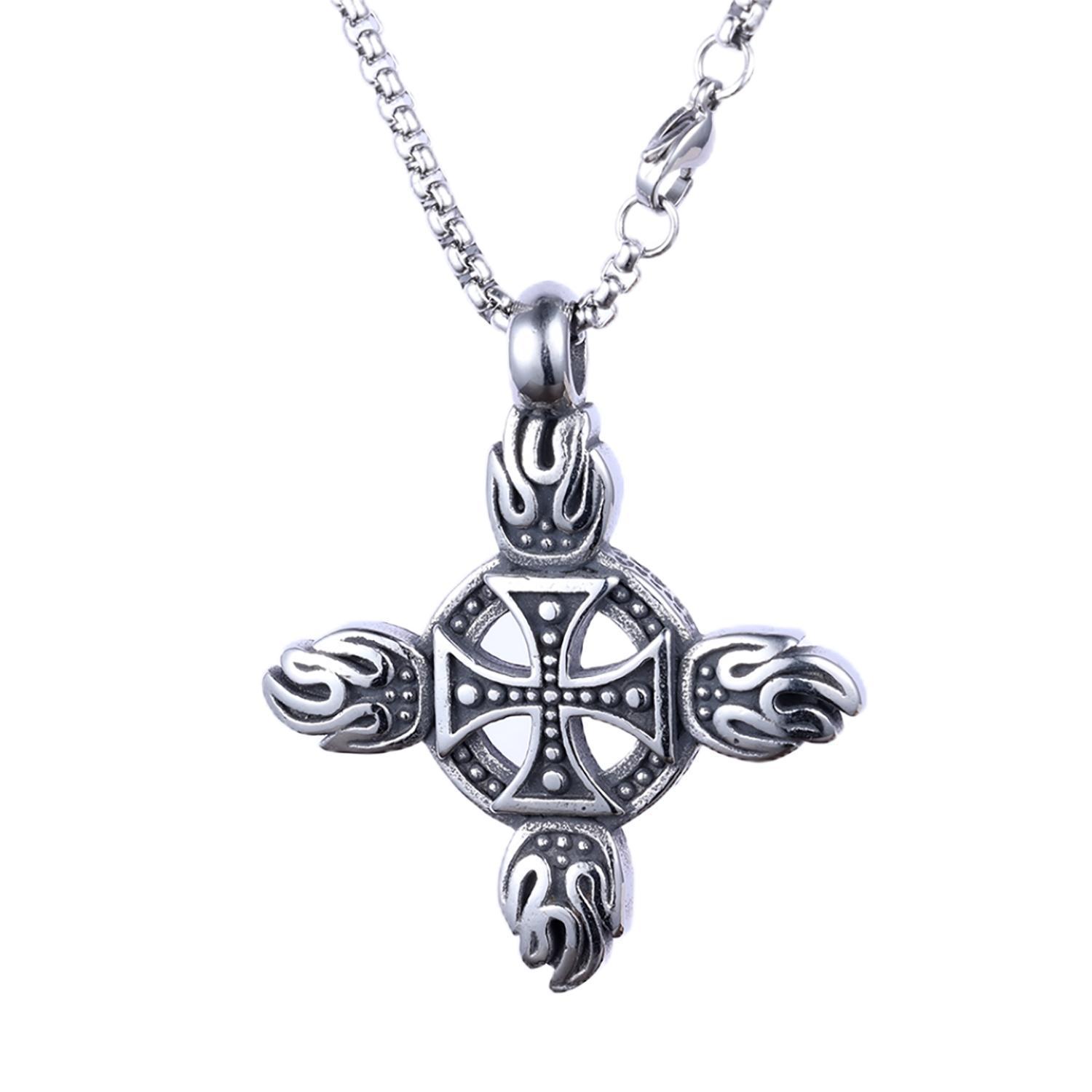 Retro Cross Flame Design Titanium Steel Necklace For Men
