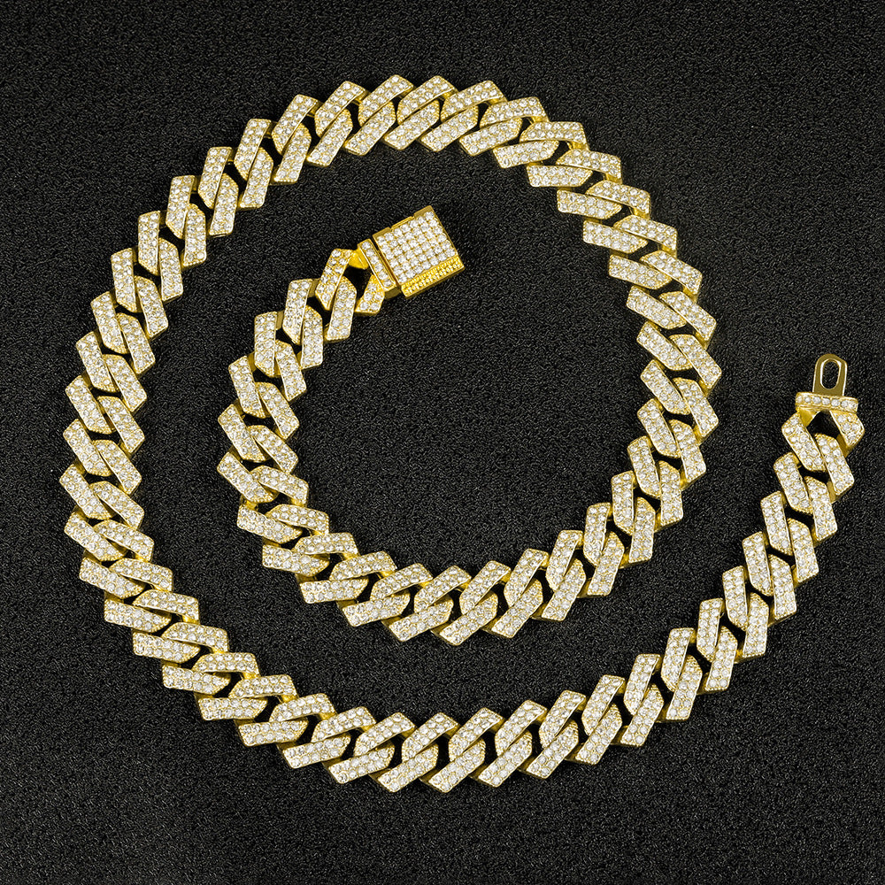 15mm Diamond-Encrusted Hinged Hip-Hop Necklace In A Diamond-Shaped Design