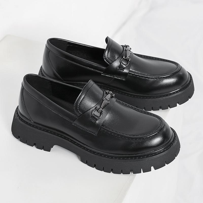 Chunky-soled Height-increasing British-style Business Loafers With A Wide Toe