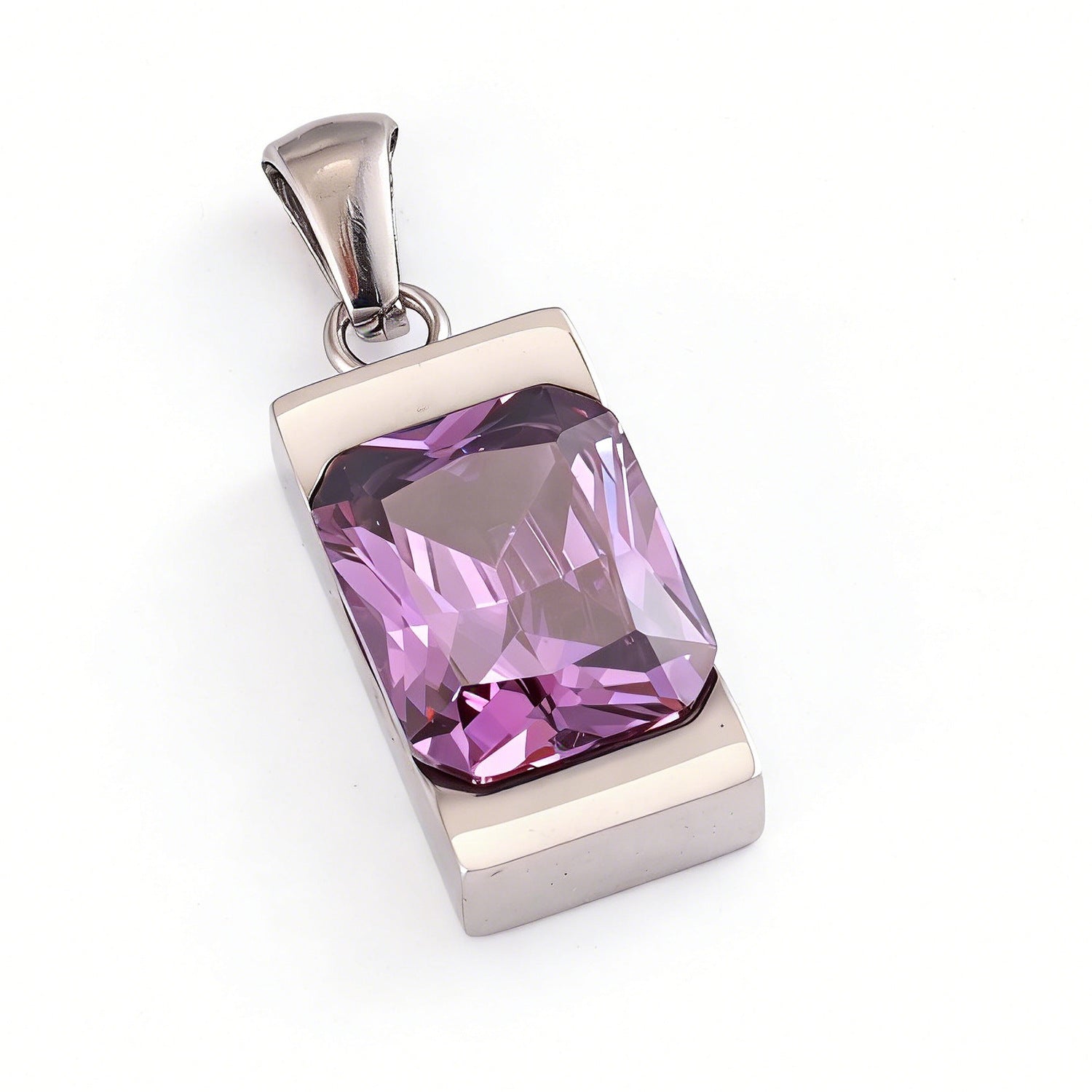 Simple Geometric Rectangular Gemstone Stainless Steel Pendant