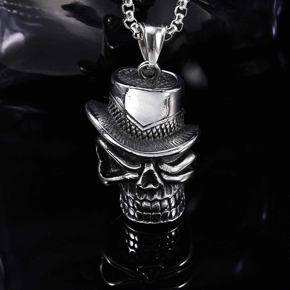 Retro Titanium Steel Gentleman Skull Pendant