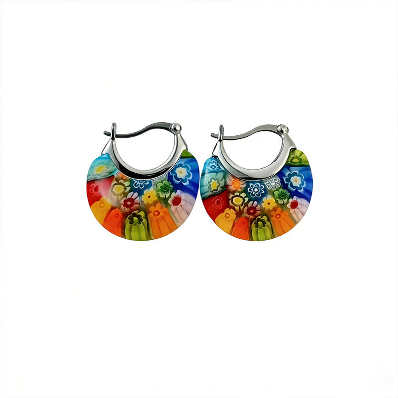 A Pair Of Bohemian-style Stained-glass Hoop Earrings