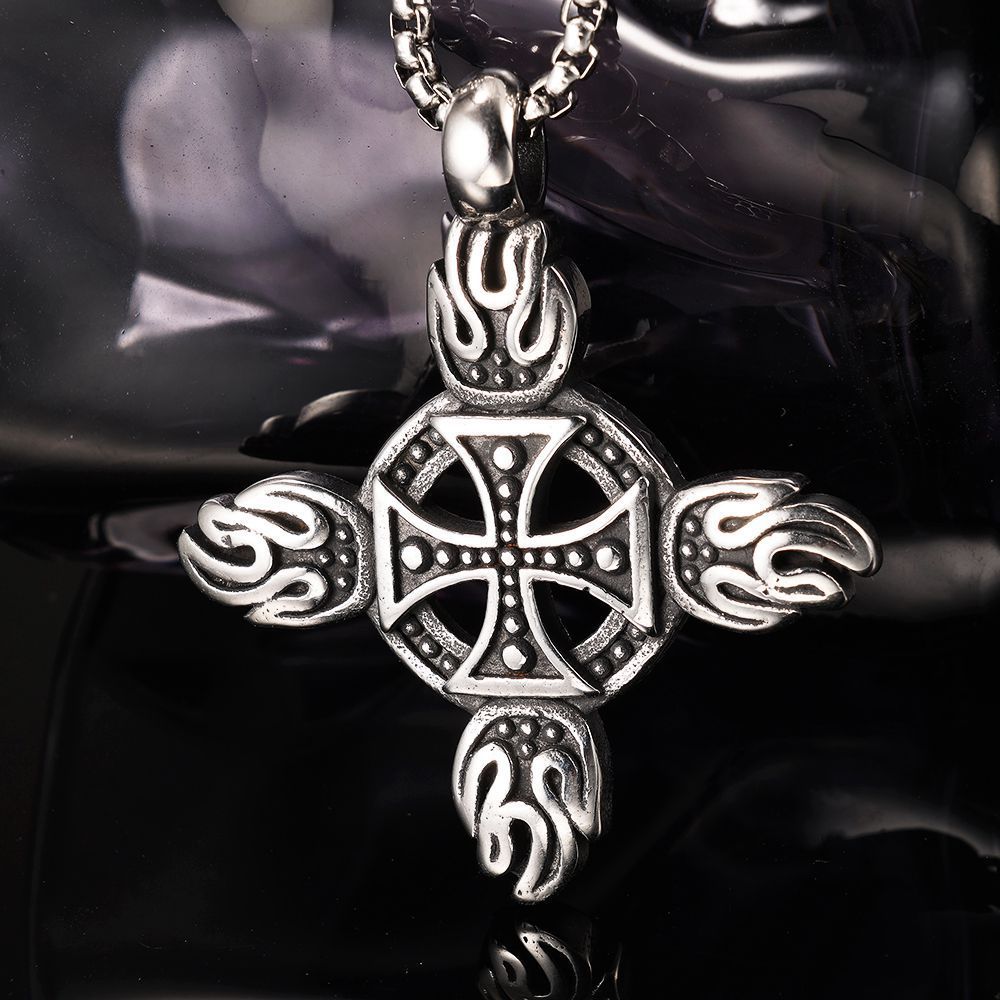 Retro Cross Flame Design Titanium Steel Necklace For Men